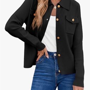 Black Button-Up Women's Sweater Jacket